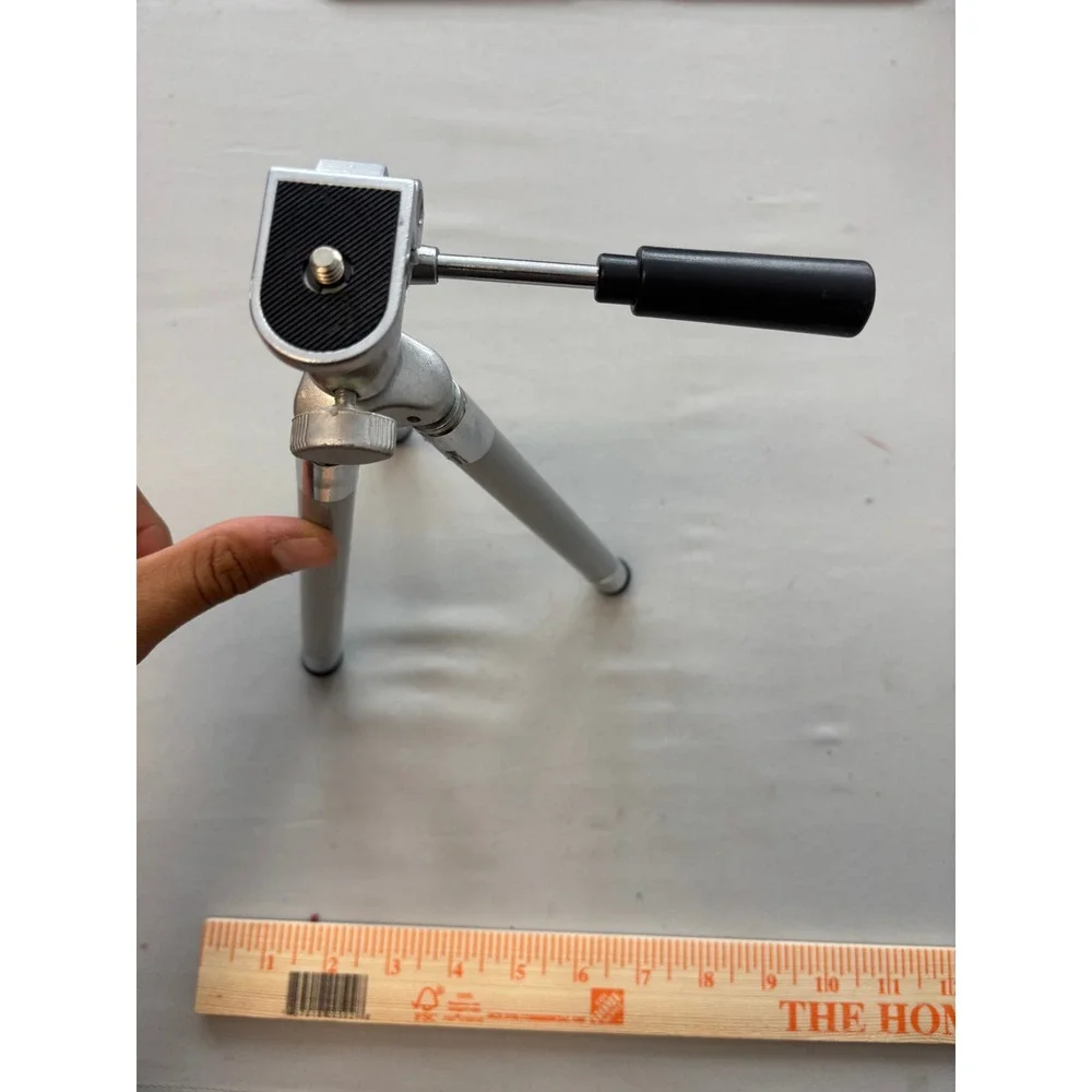 Vintage Silver Aluminum Tabletop Mini Tripod for Parts or Repair Untested